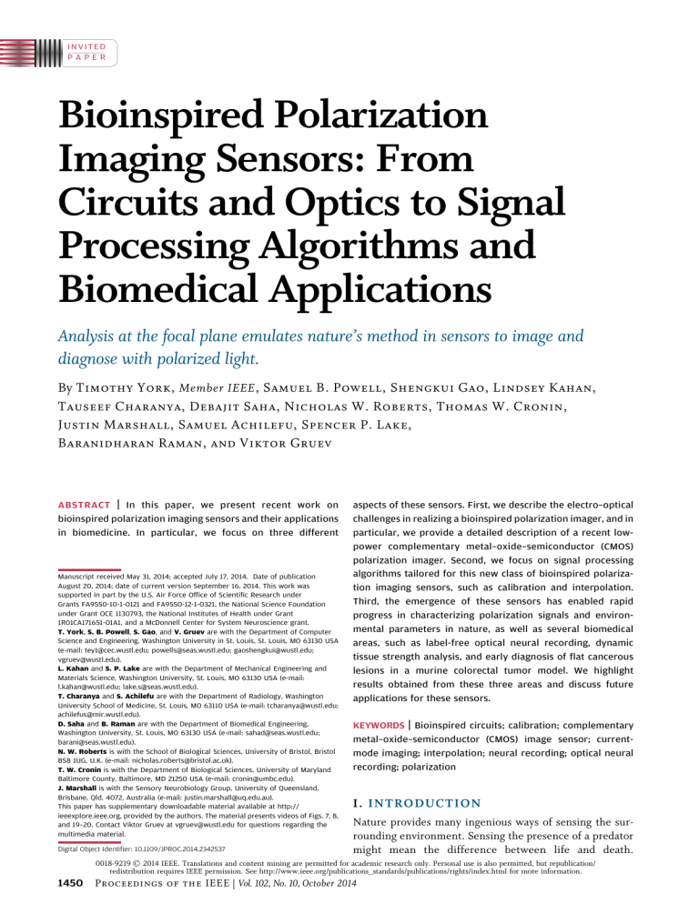 Bioinspired Polarization Imaging Sensors Bioinspired Polarization Imaging Sensors