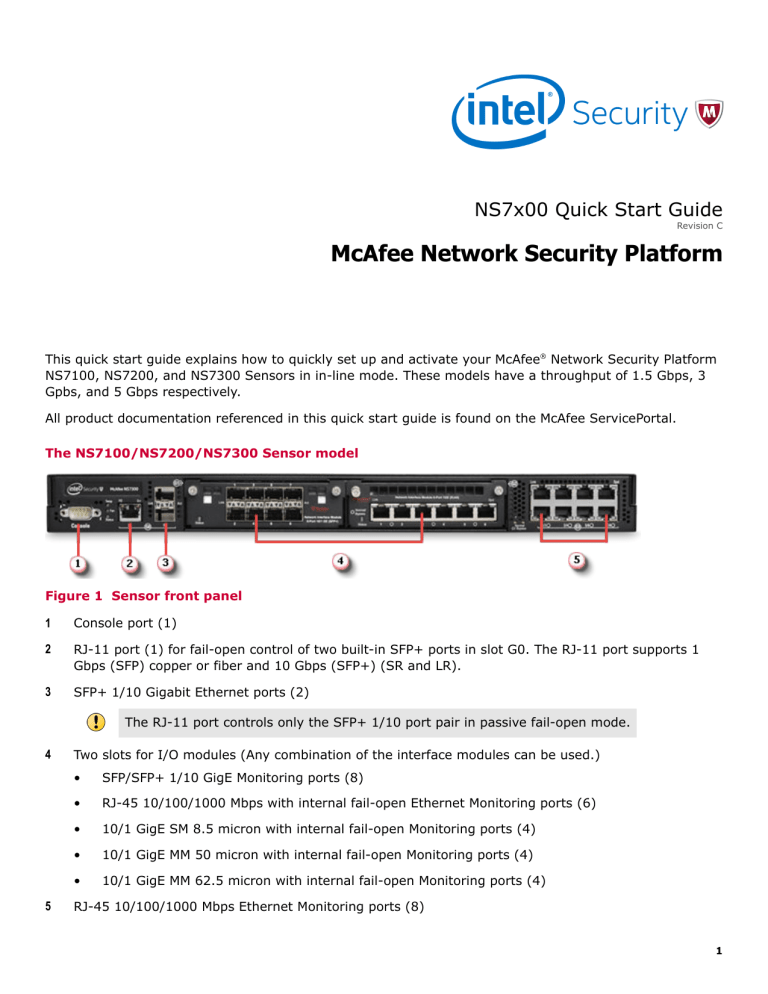 McAfee NS7200, NS7300, NS7100 Quick start guide McAfee NS7200, NS7300, NS7100 Quick start guide