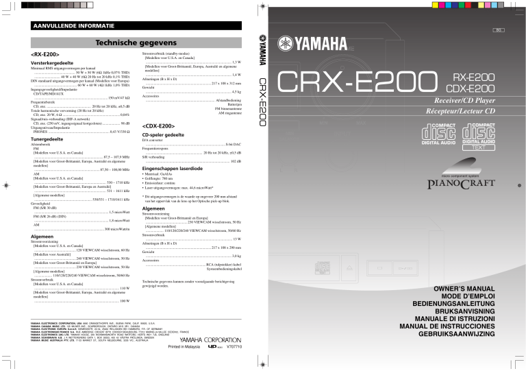 Yamaha CRX-E200, RX-E200 Owner's manual Yamaha CRX-E200, RX-E200 Owner's manual