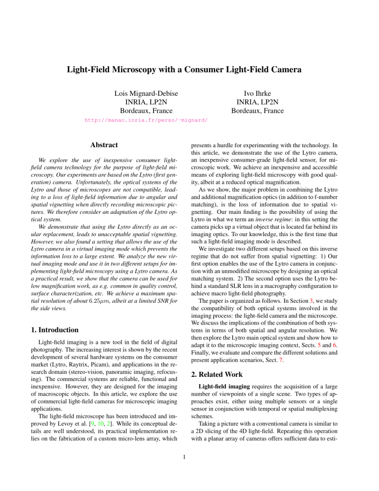 Light-Field Microscopy with a Consumer Light-Field - Manao Light-Field Microscopy with a Consumer Light-Field - Manao