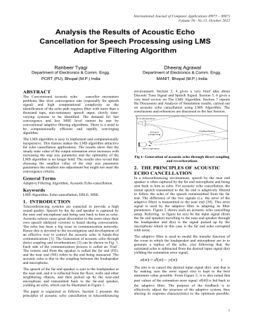 Analysis the Results of Acoustic Echo Cancellation for Analysis the Results of Acoustic Echo Cancellation for