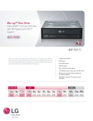 Blu-ray™ Disc Drive 12x 48x 24x 48x 16x 8x 12x 8x 6x 5x 16x Blu-ray™ Disc Drive 12x 48x 24x 48x 16x 8x 12x 8x 6x 5x 16x