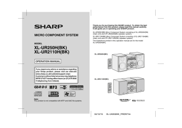 Sharp | XL-UR2110HBK | XLUR2110HBK | Operation manual | XL-UR250H(BK)/UR2110H(BK) Operation-Manual GB | Manualzz Sharp | XL-UR2110HBK | XLUR2110HBK | Operation manual | XL-UR250H(BK)/UR2110H(BK) Operation-Manual GB | Manualzz
