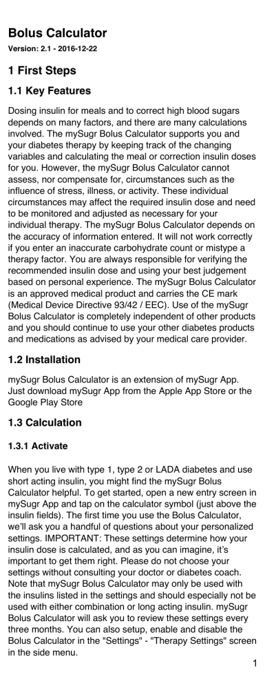 Bolus Calculator 2.1 Bolus Calculator 2.1