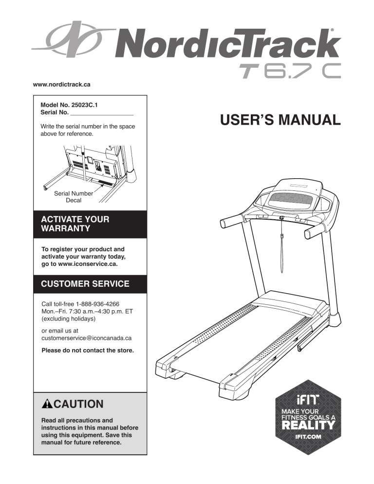 user`s manual - NordicTrack Support user`s manual - NordicTrack Support