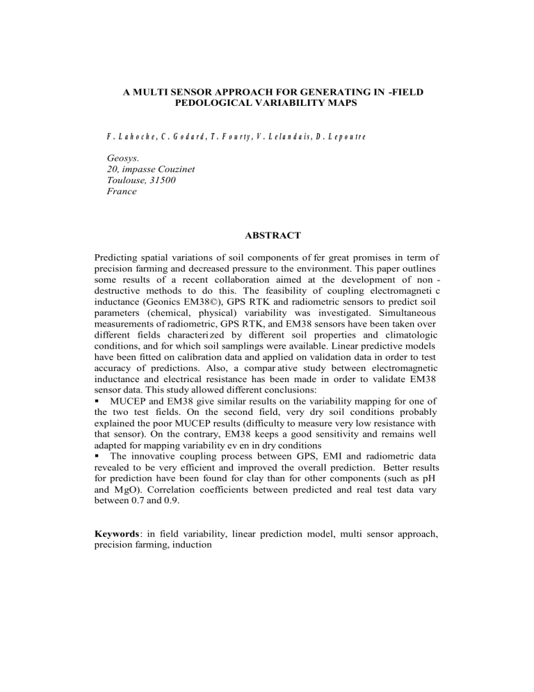 A MULTI SENSOR APPROACH FOR GENERATING IN A MULTI SENSOR APPROACH FOR GENERATING IN