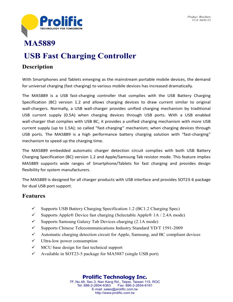 MA5889 USB Fast Charging Controller MA5889 USB Fast Charging Controller