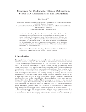 Concepts for Underwater Stereo Calibration Concepts for Underwater Stereo Calibration