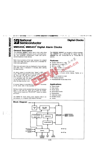 MM5456, MM5457J Digital Alarm Clocks MM5456, MM5457J Digital Alarm Clocks