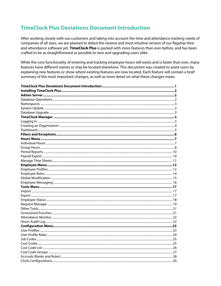 TimeClock Plus Deviations Document Introduction TimeClock Plus Deviations Document Introduction