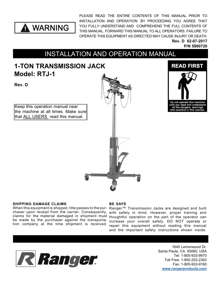 Ranger RTJ-1 User manual Ranger RTJ-1 User manual