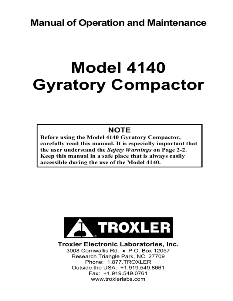 Manual of Operation and Maintenance Manual of Operation and Maintenance