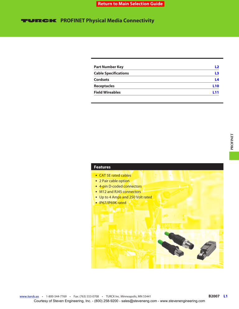 Turck Connectivity Catalog B2007 - PROFINET Turck Connectivity Catalog B2007 - PROFINET