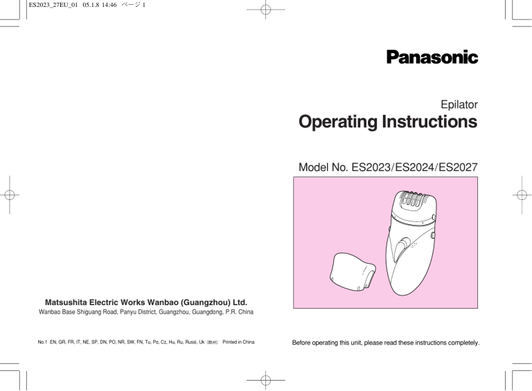 Panasonic ES 2024 User manual Panasonic ES 2024 User manual
