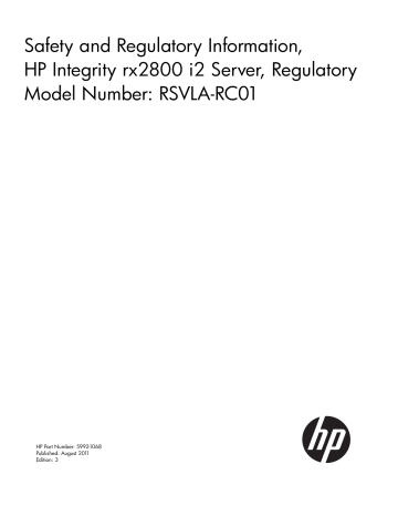 Safety and Regulatory Information, HP Integrity rx2800 i2 Server Safety and Regulatory Information, HP Integrity rx2800 i2 Server