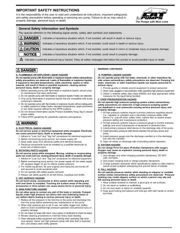 High Pressure Pump Cautions and Warnings High Pressure Pump Cautions and Warnings