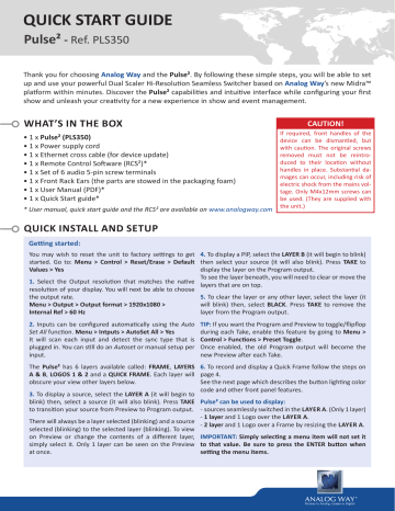 QUICK START GUIDE QUICK START GUIDE