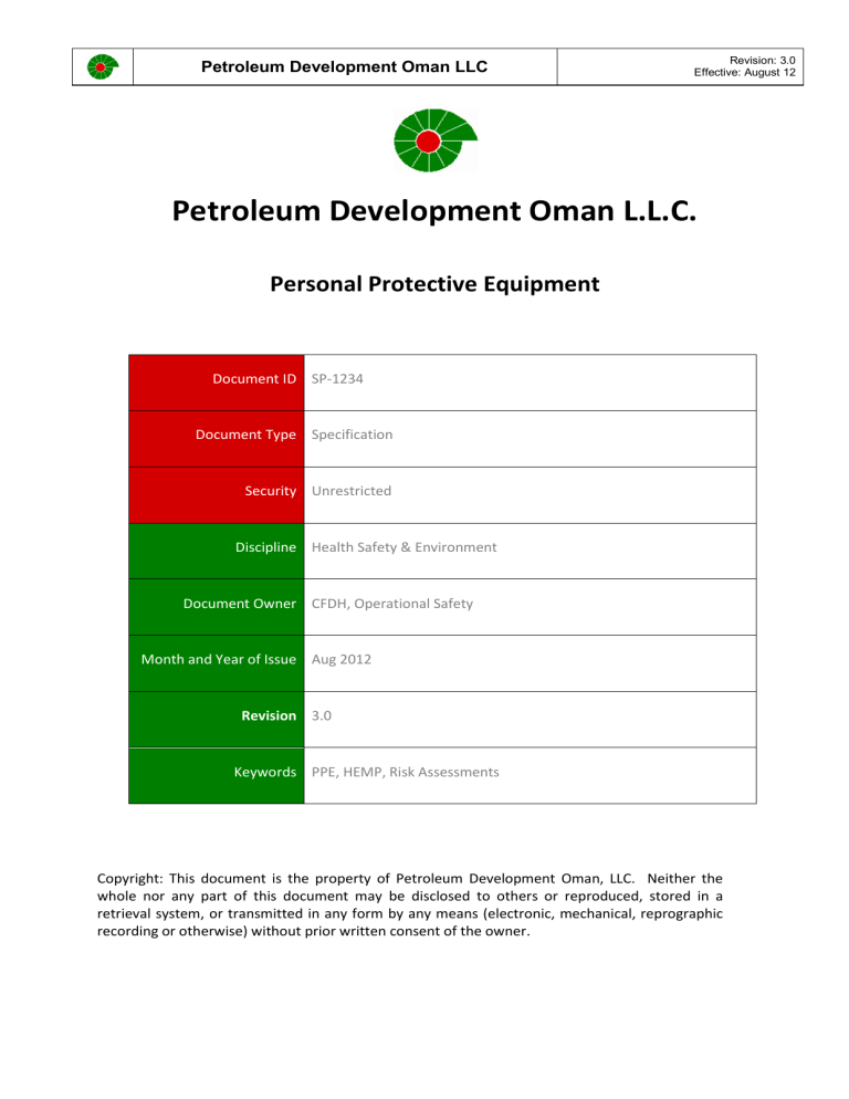 SP-1234 Personal Protective Equipment SP-1234 Personal Protective Equipment