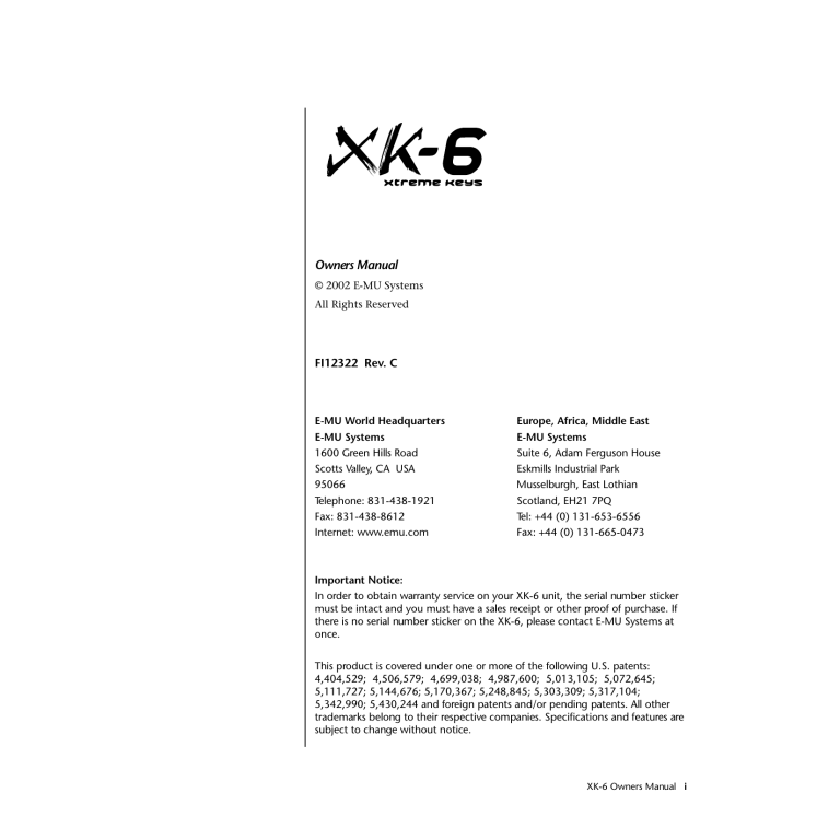 E-Mu Mo'Phatt Keys MK-6 Operating instructions E-Mu Mo'Phatt Keys MK-6 Operating instructions