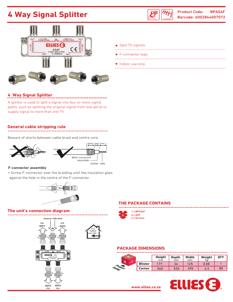 4 Way Signal Splitter - e 4 Way Signal Splitter - e