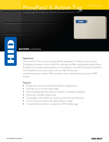 ProxPass® II Active Tag ProxPass® II Active Tag