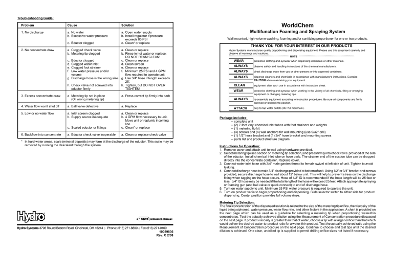 WorldChem Instruction Sheet WorldChem Instruction Sheet
