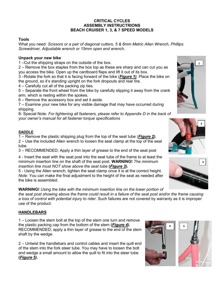 CRITICAL CYCLES ASSEMBLY INSTRUCTRIONS CRITICAL CYCLES ASSEMBLY INSTRUCTRIONS