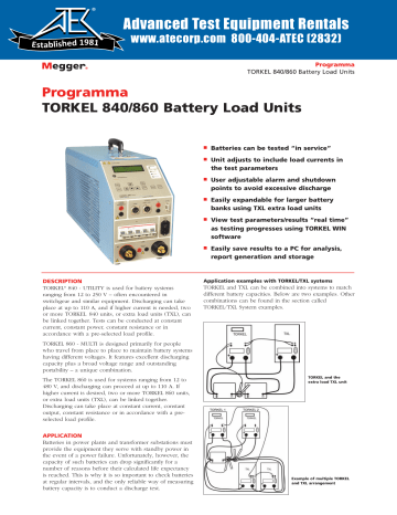 Programma TORKEL 840/860 Battery Load Units Programma TORKEL 840/860 Battery Load Units