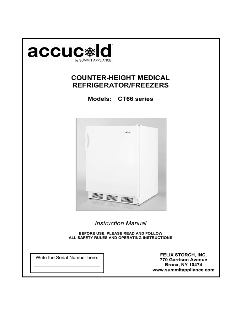 AccuCold CT66LADA, CT66BK, AL650W, CT66W Owner's manual AccuCold CT66LADA, CT66BK, AL650W, CT66W Owner's manual