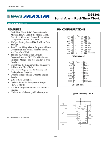 DS1306 Serial Alarm Real-Time Clock DS1306 Serial Alarm Real-Time Clock