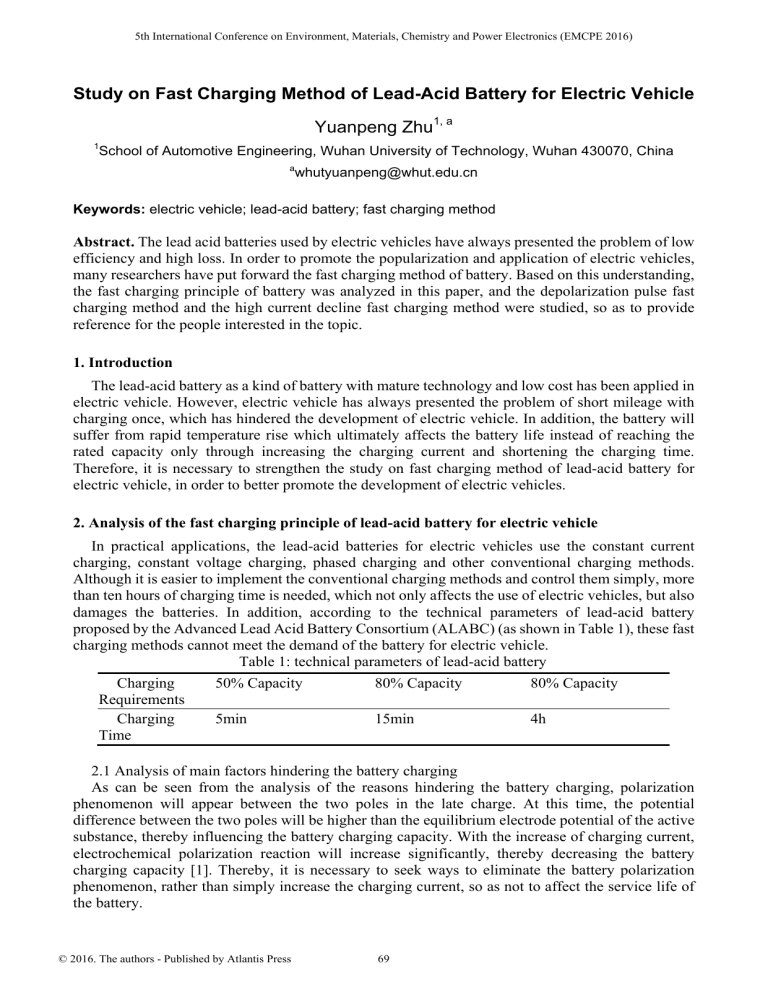 Study on Fast Charging Method of Lead-Acid Battery Study on Fast Charging Method of Lead-Acid Battery
