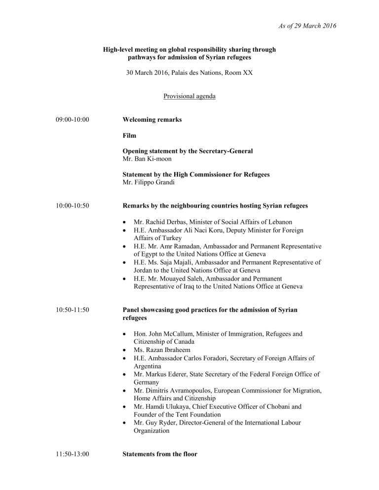 As of 29 March 2016 High-level meeting on global As of 29 March 2016 High-level meeting on global