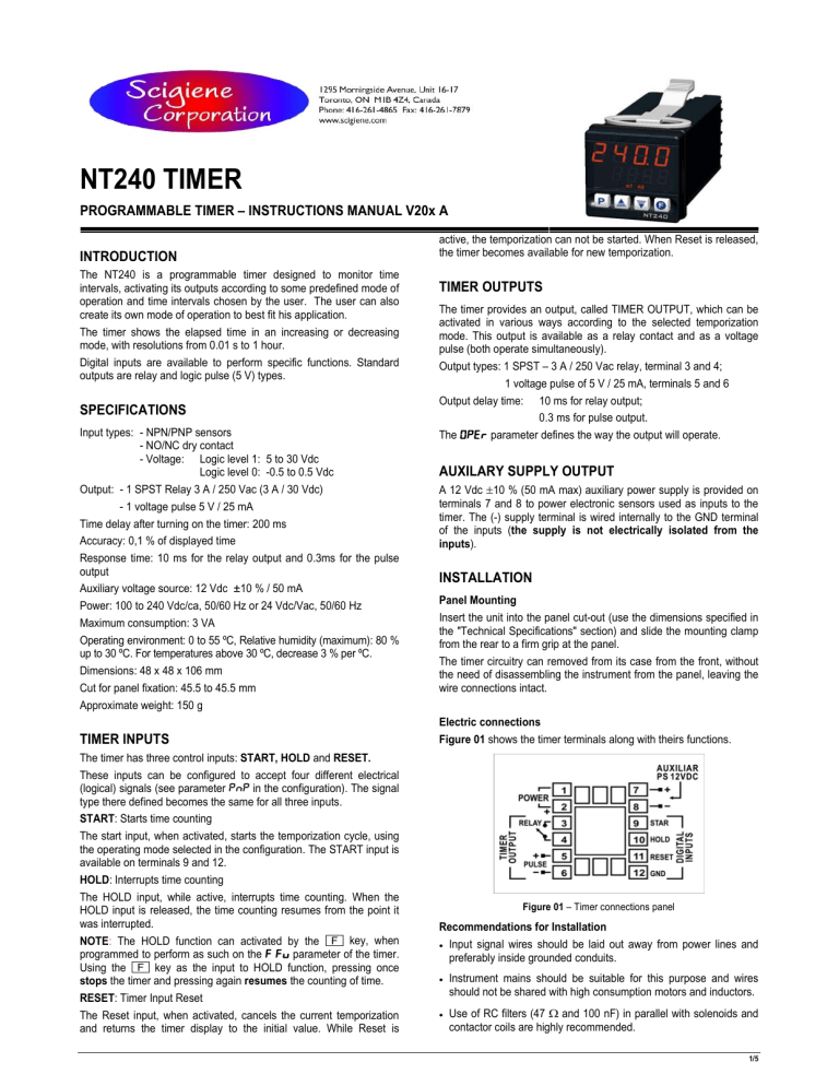 Novus Programmable Timer NT240 Manual Novus Programmable Timer NT240 Manual