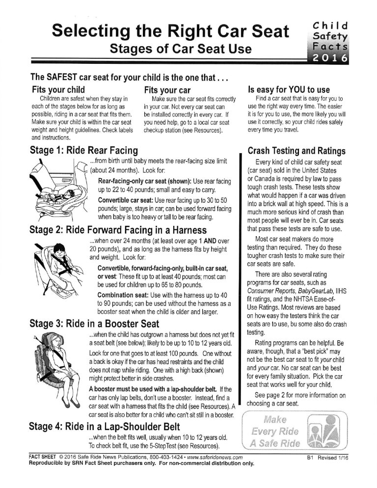 Page 1 Selecting the Right Car Seat 3. Stages of Car Seat Use F Page 1 Selecting the Right Car Seat 3. Stages of Car Seat Use F