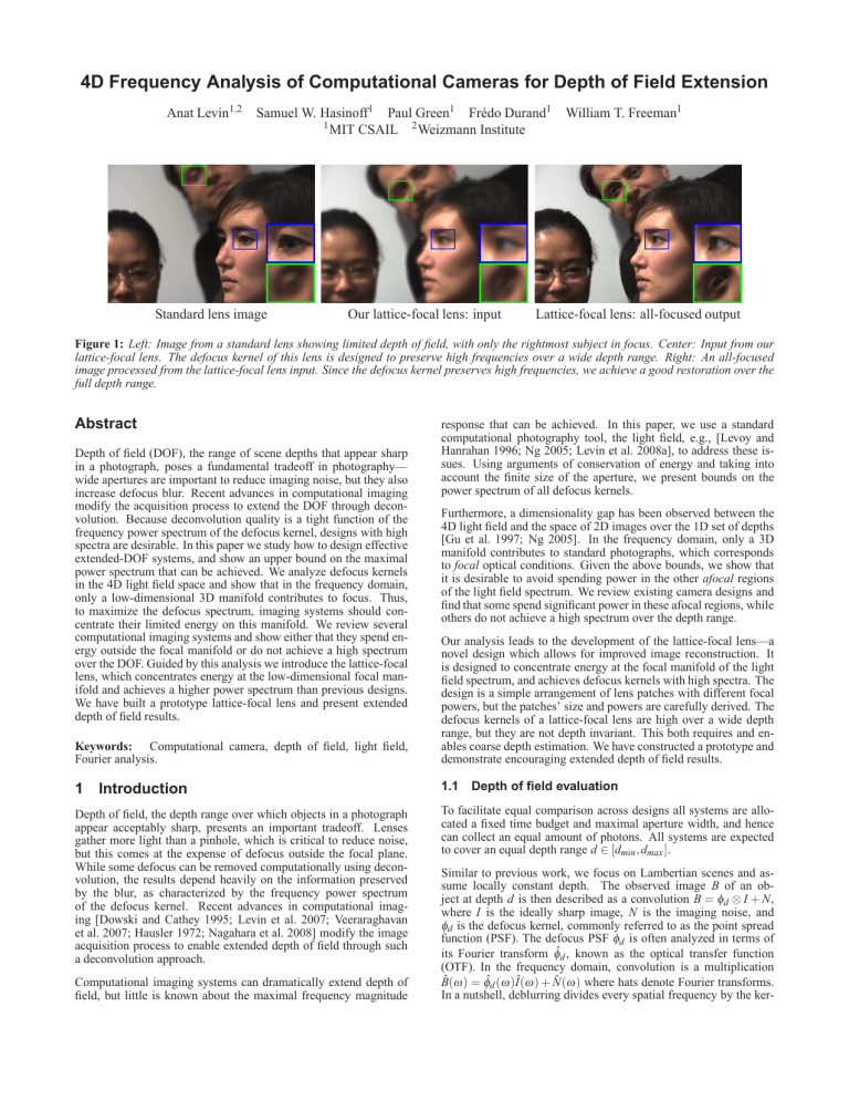 4D Frequency Analysis of Computational Cameras for Depth of Field 4D Frequency Analysis of Computational Cameras for Depth of Field
