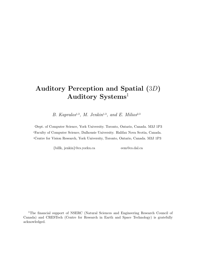 Auditory Perception and Spatial (3D) Auditory Systems Auditory Perception and Spatial (3D) Auditory Systems