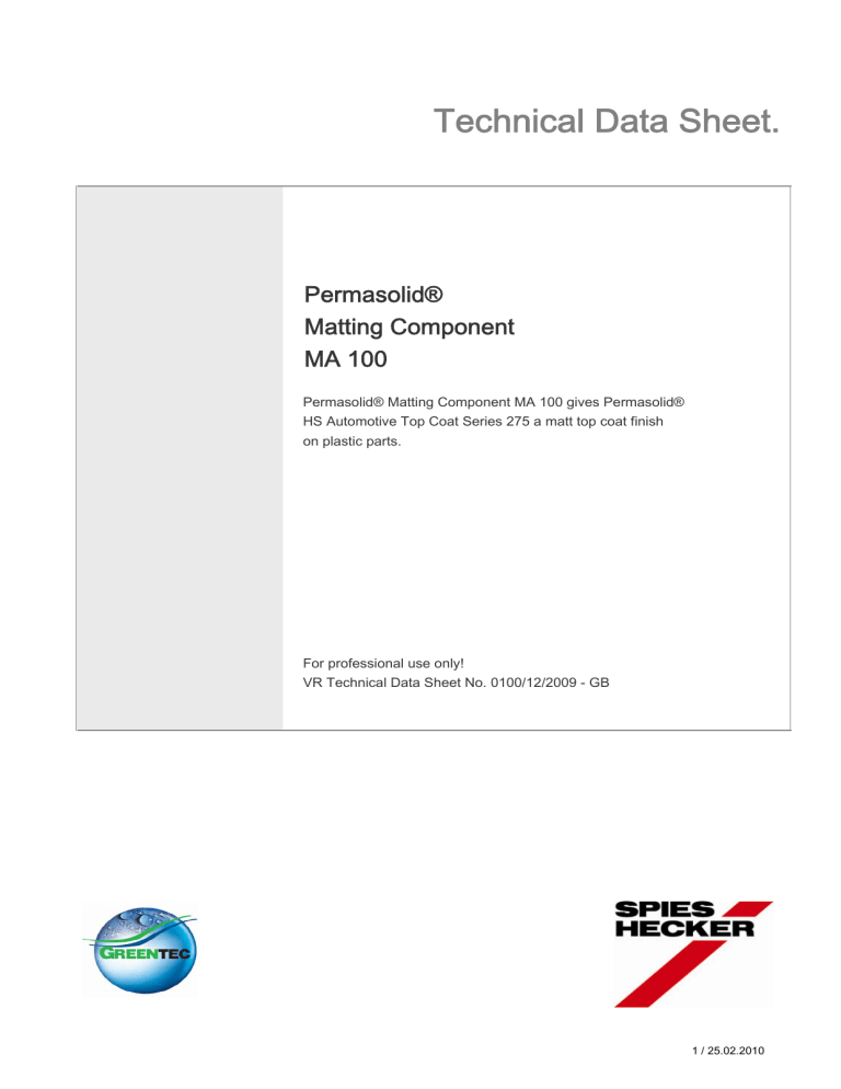 Technical Data Sheet. Technical Data Sheet.