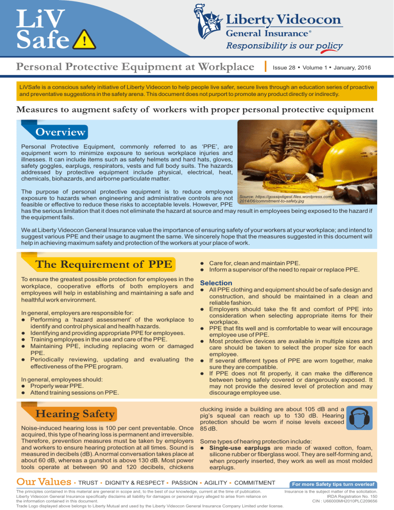 Personal Protective Equipment at Workplace Personal Protective Equipment at Workplace