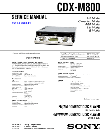Sony CDX-M800 - Service Manual. www.s Sony CDX-M800 - Service Manual. www.s