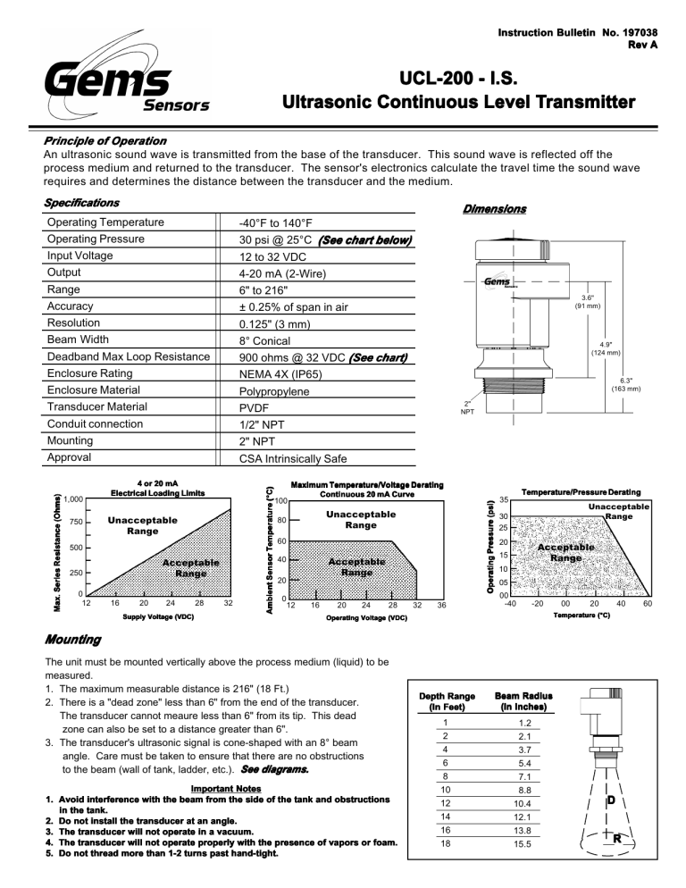 UCL-200 - I.S. Ultrasonic Continuous Level T Ultrasonic Continuous UCL-200 - I.S. Ultrasonic Continuous Level T Ultrasonic Continuous