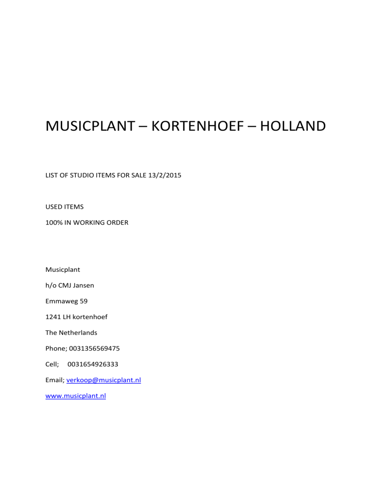 musicplant – kortenhoef – holland musicplant – kortenhoef – holland