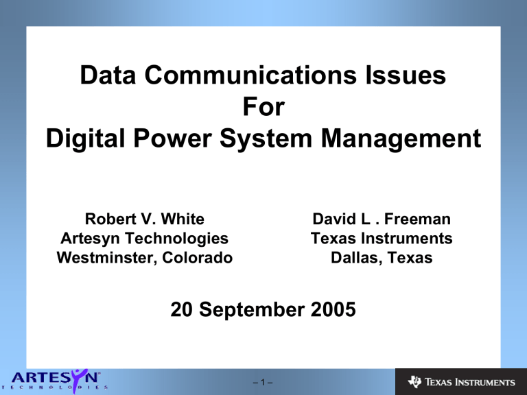 Data Communications Issues For Digital Power Management Data Communications Issues For Digital Power Management