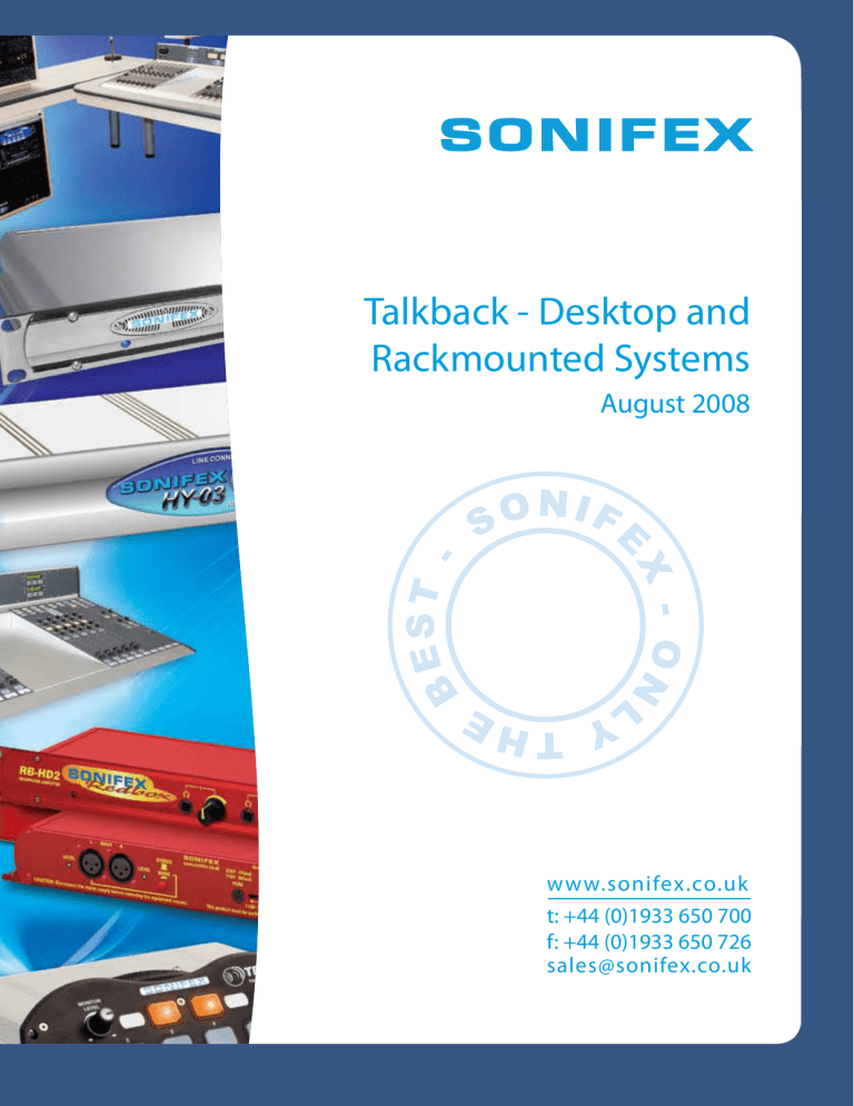 Sonifex Talkback intercom brochure Sonifex Talkback intercom brochure