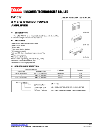UNISONIC TECHNOLOGIES CO., LTD PA1517 UNISONIC TECHNOLOGIES CO., LTD PA1517