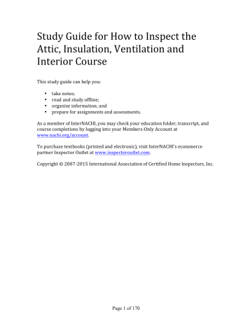 Study Guide for How to Inspect the Attic, Insulation, Ventilation and Study Guide for How to Inspect the Attic, Insulation, Ventilation and