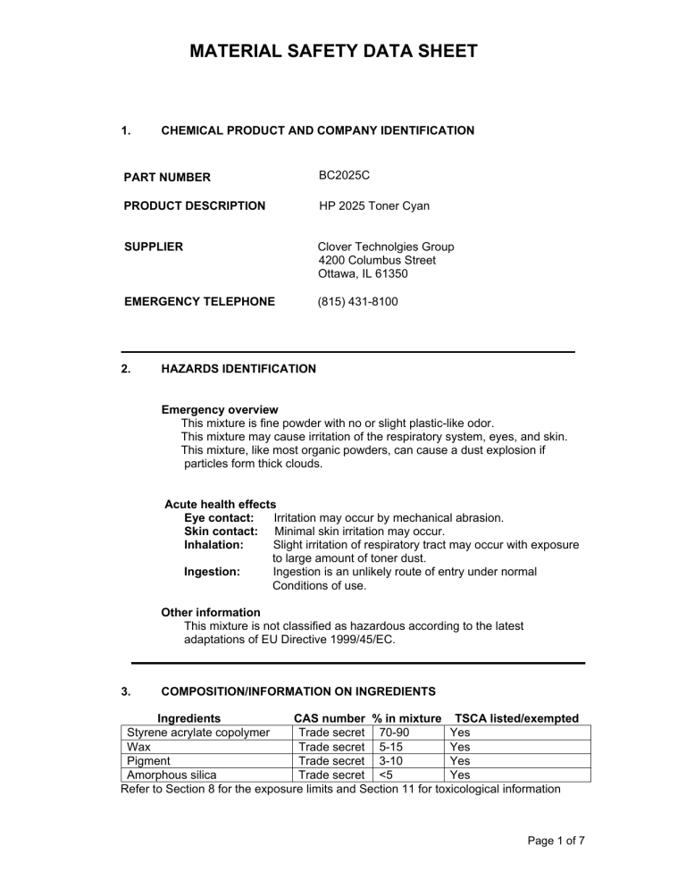 material safety data sheet material safety data sheet