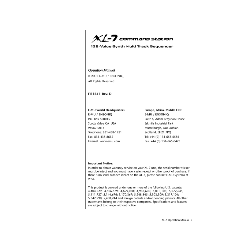 XL-7 Operation Manual (revison D) - e XL-7 Operation Manual (revison D) - e