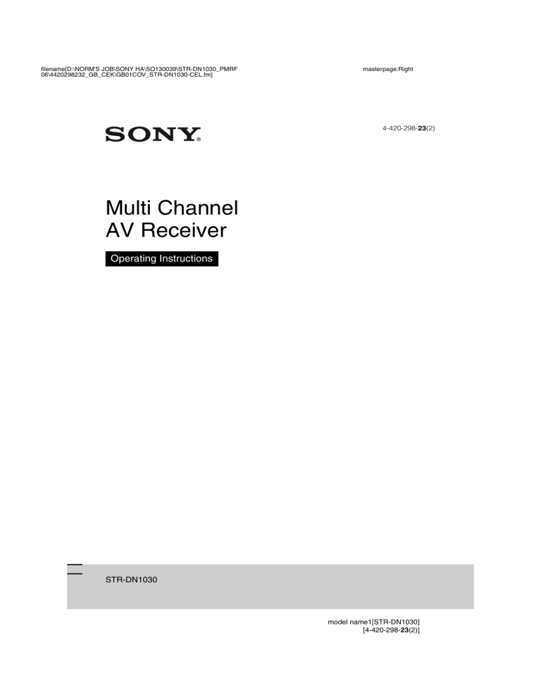 Sony STR-DN1030 Operating instructions Sony STR-DN1030 Operating instructions