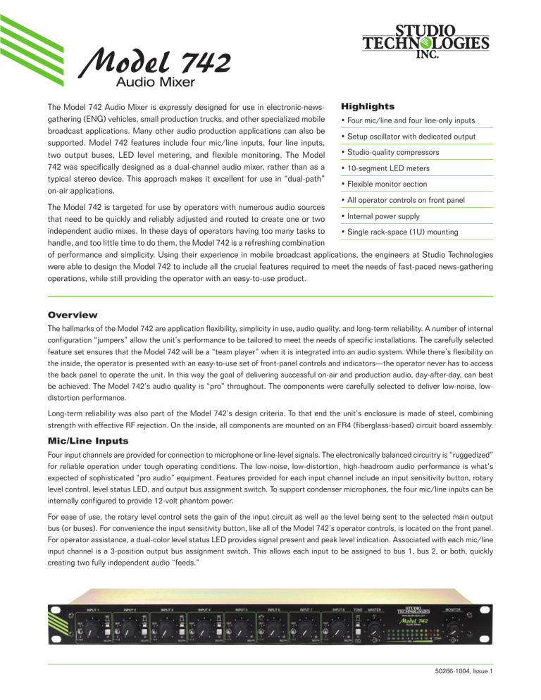 Highlights Overview Mic/Line Inputs Highlights Overview Mic/Line Inputs