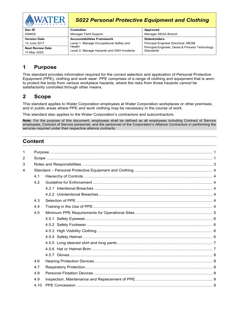 S022 Personal protective equipment and clothing S022 Personal protective equipment and clothing